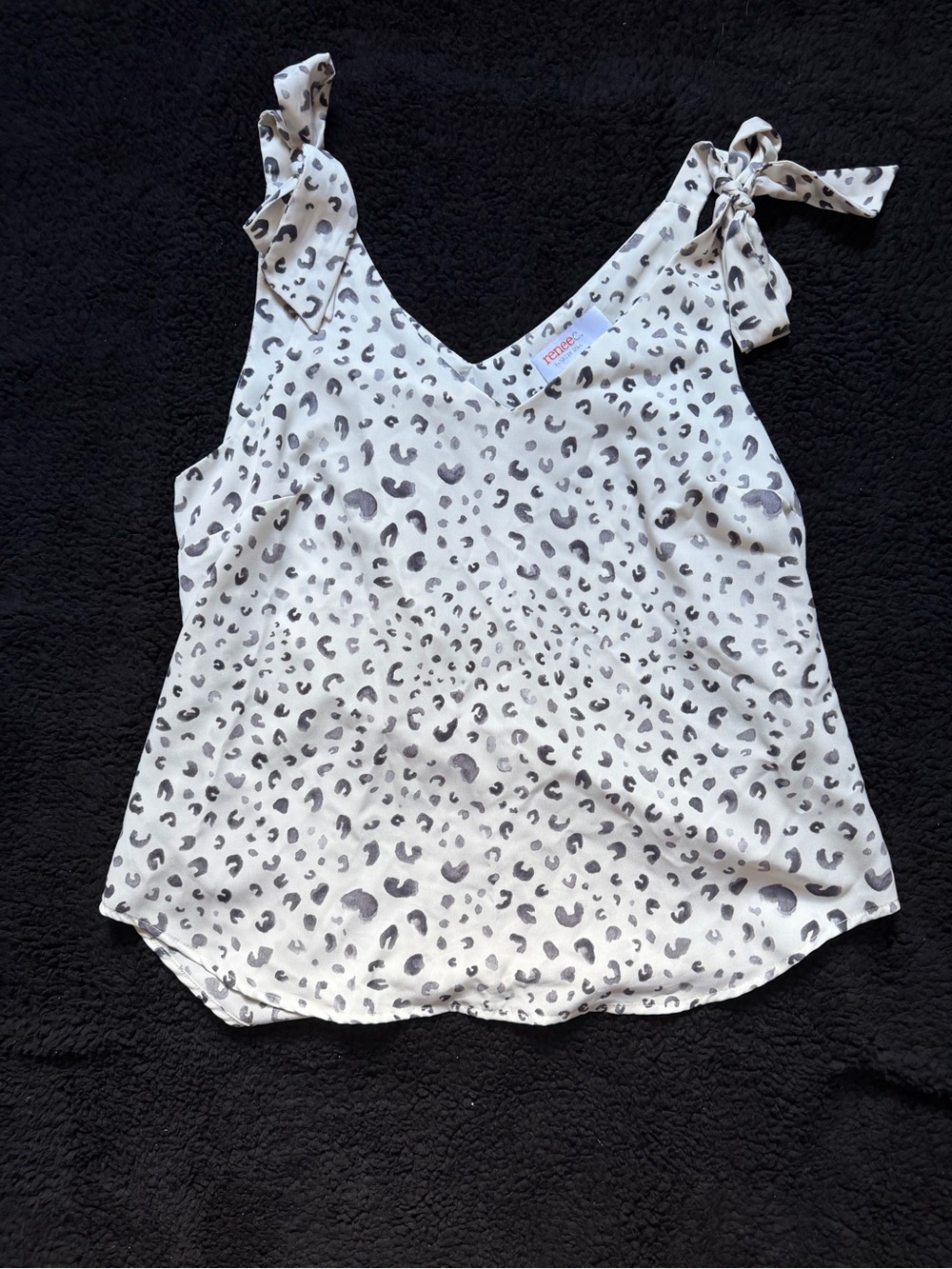 Renee C. White Leopard Print Tie-Shoulder V-Neck Camisole